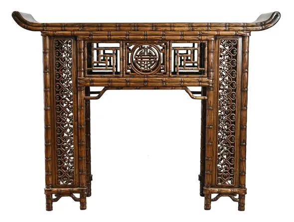 Bàn gỗ chạm giả trúc, dạ bàn chữ Thọ, dài 118cm