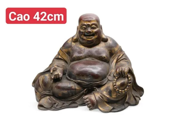 Tượng Di Lặc ngồi màu nâu đồng, cao 42cm