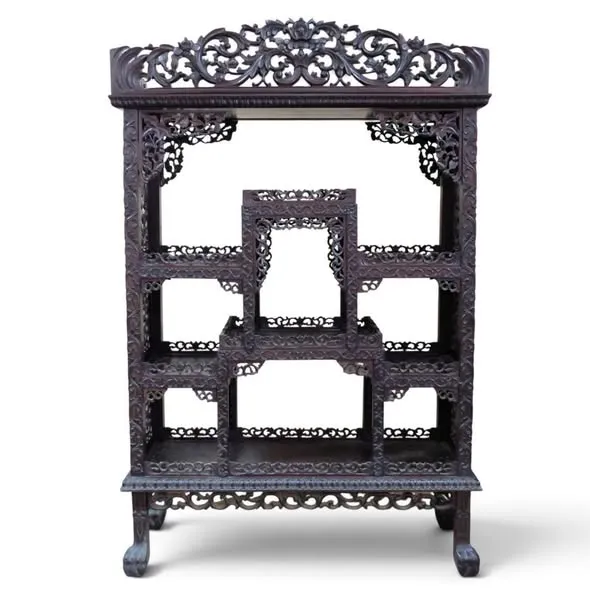 Tủ kệ trưng bày gỗ chạm thủng, cao 158cm