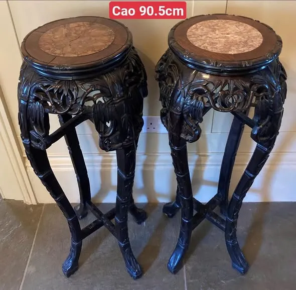 Cặp đôn gỗ cao mặt đá cẩm thạch, cao 90,5cm