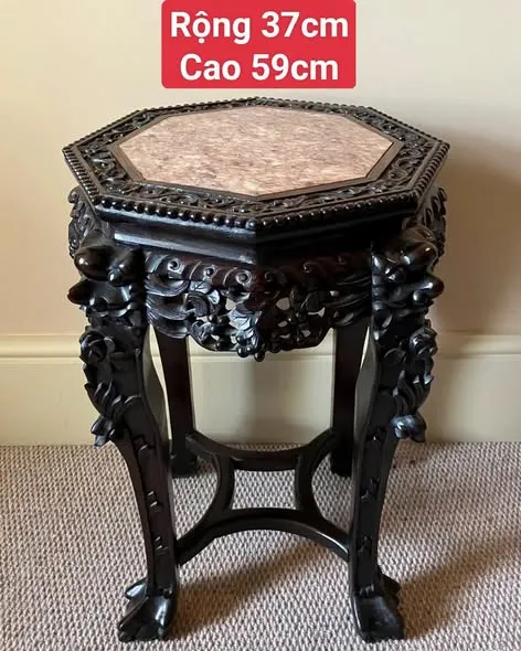 Đôn gỗ bát giác mặt đá, cao 59cm