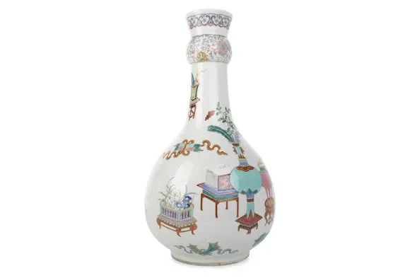 Bình tỏi sứ màu họa tiết bác cổ, cao 35.4cm