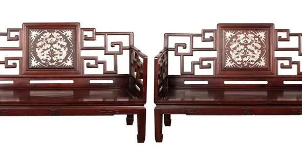 Cặp ghế gỗ tựa văn hồi, ô khảm