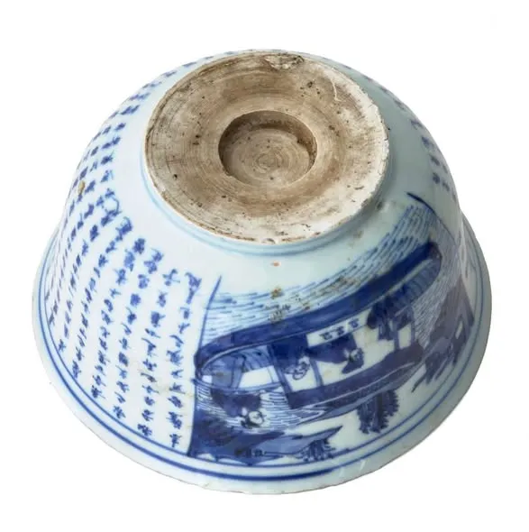 Bát sứ hoa lam vẽ cảnh và đề thơ